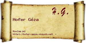 Hofer Géza névjegykártya